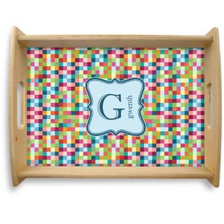 Retro Pixel Squares Natural Wooden Tray - Large (Personalized)