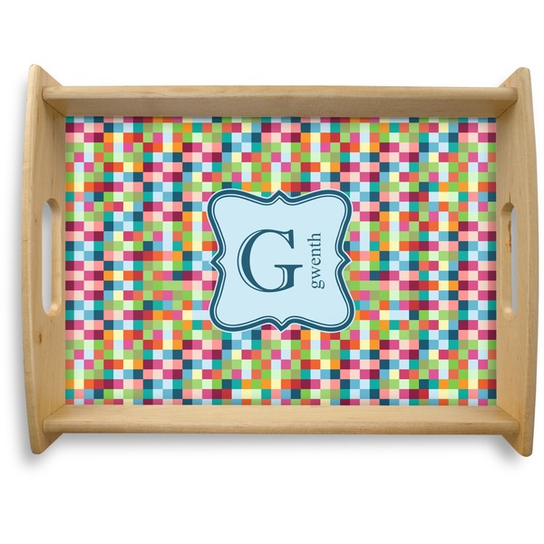 Custom Retro Pixel Squares Natural Wooden Tray - Large (Personalized)
