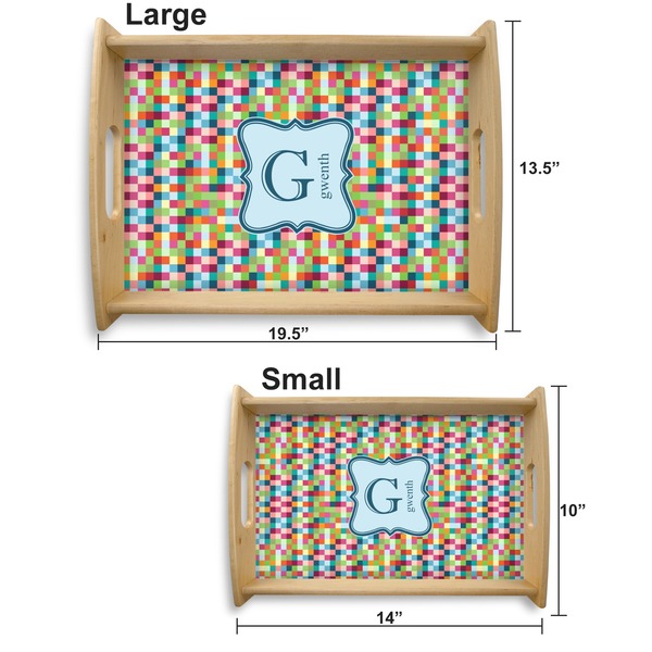 Retro Pixel Squares Serving Tray Wood Sizes