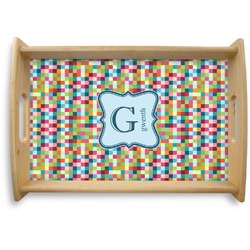 Retro Pixel Squares Natural Wooden Tray - Small (Personalized)
