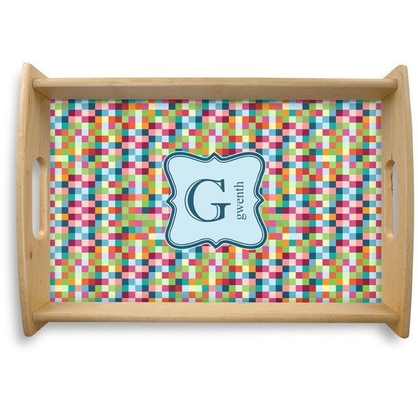 Custom Retro Pixel Squares Natural Wooden Tray - Small (Personalized)