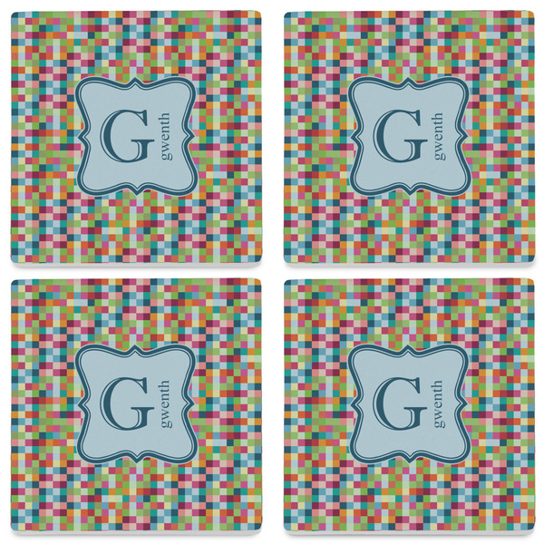 Retro Pixel Squares Set of 4 Sandstone Coasters - See All 4 View