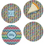Retro Pixel Squares Set of 4 Glass Appetizer / Dessert Plate 8" (Personalized)