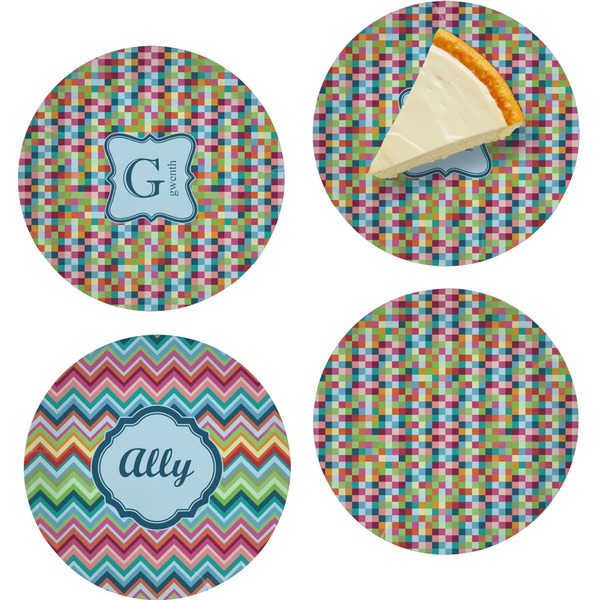 Custom Retro Pixel Squares Set of 4 Glass Appetizer / Dessert Plate 8" (Personalized)