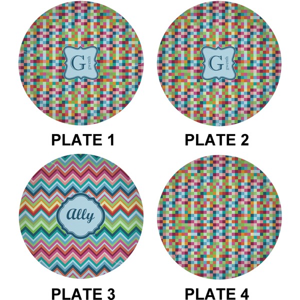 Retro Pixel Squares Set of Lunch / Dinner Plates (Approval)