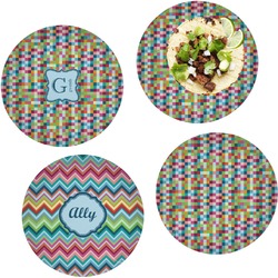 Retro Pixel Squares Set of 4 Glass Lunch / Dinner Plate 10" (Personalized)