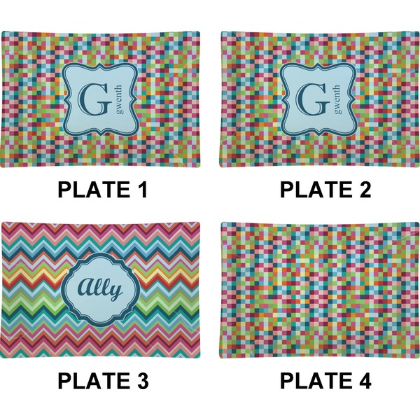 Retro Pixel Squares Set of Rectangular Appetizer / Dessert Plates (Approval)