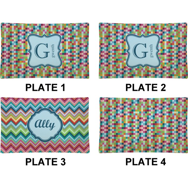 Retro Pixel Squares Set of Rectangular Dinner Plates (Approval)