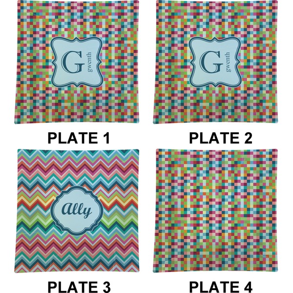 Retro Pixel Squares Set of Square Dinner Plates (Approval)