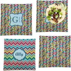 Retro Pixel Squares Set of 4 Glass Square Lunch / Dinner Plate 9.5" (Personalized)