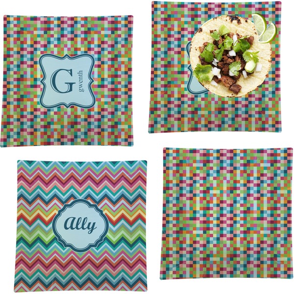 Retro Pixel Squares Set of Square Dinner Plates