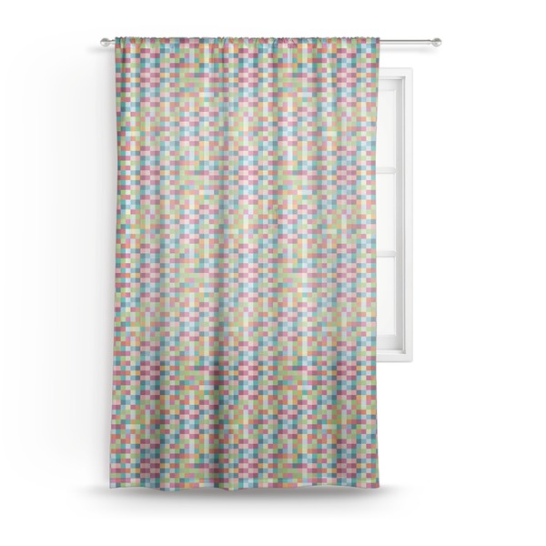 Custom Retro Pixel Squares Sheer Curtain - 50"x84"