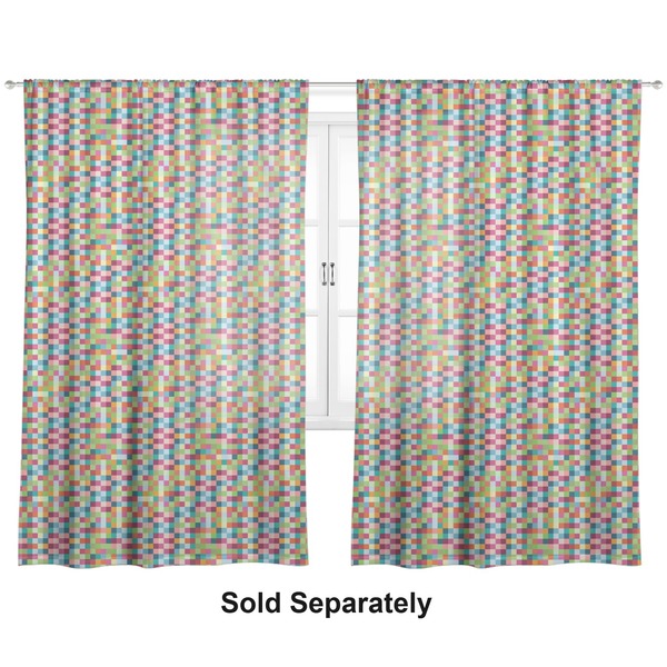 Retro Pixel Squares Sheer Curtains