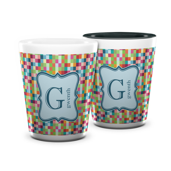 Custom Retro Pixel Squares Ceramic Shot Glass - 1.5 oz (Personalized)