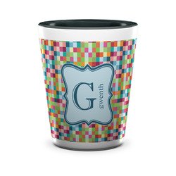 Retro Pixel Squares Ceramic Shot Glass - 1.5 oz - Two Tone - Set of 4 (Personalized)