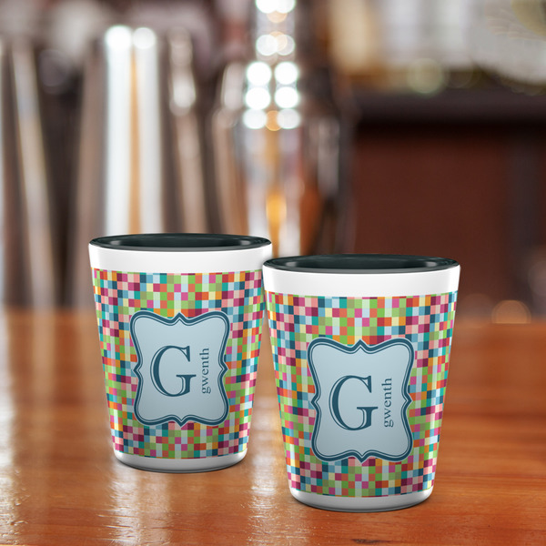 Retro Pixel Squares Shot Glass - Two Tone - LIFESTYLE