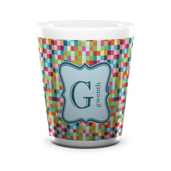 Retro Pixel Squares Ceramic Shot Glass - 1.5 oz - White - Set of 4 (Personalized)