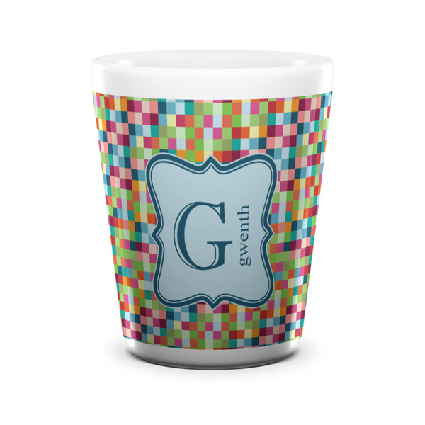 Retro Pixel Squares Shot Glass - White - FRONT