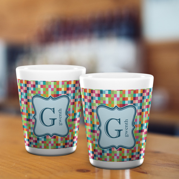 Retro Pixel Squares Shot Glass - White - LIFESTYLE