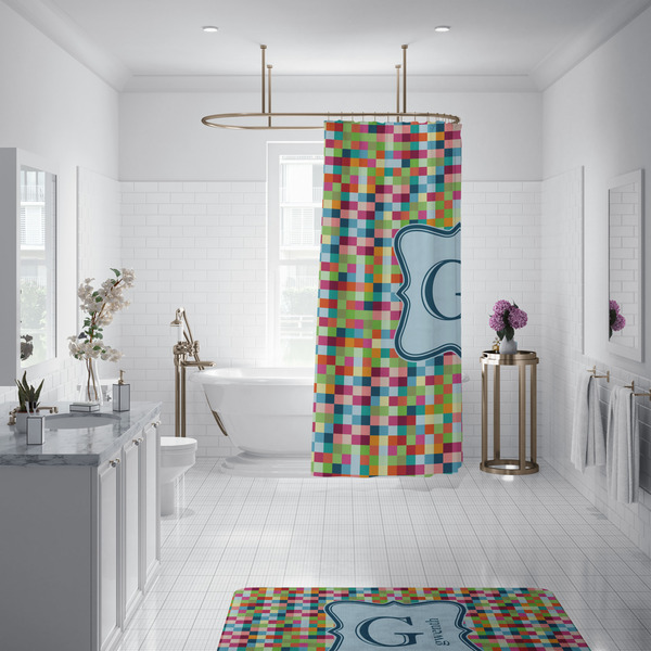 Retro Pixel Squares Shower Curtain - Custom Size