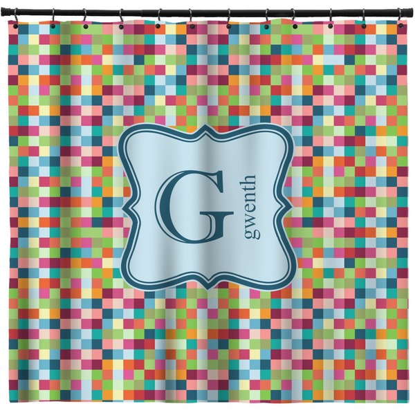 Custom Retro Pixel Squares Shower Curtain - 71" x 74" (Personalized)