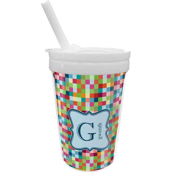 Custom Retro Pixel Squares Sippy Cup with Straw (Personalized)