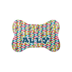 Retro Pixel Squares Bone Shaped Dog Food Mat (Small) (Personalized)