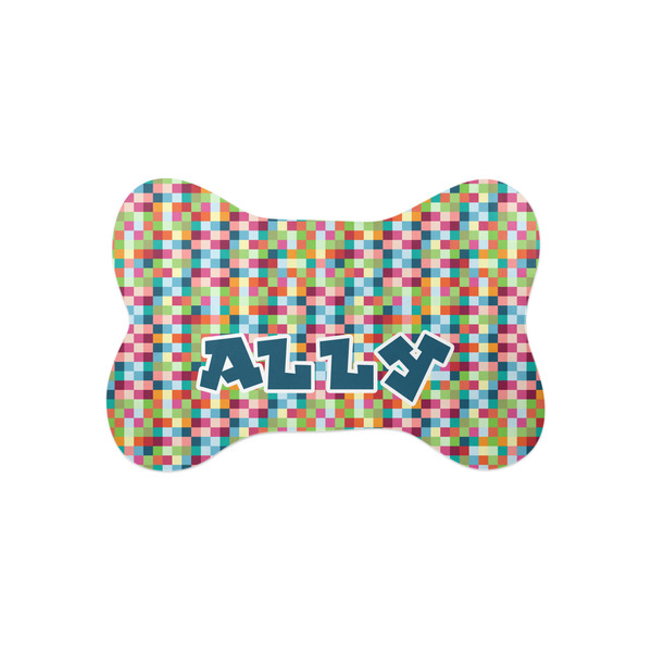 Custom Retro Pixel Squares Bone Shaped Dog Food Mat (Small) (Personalized)