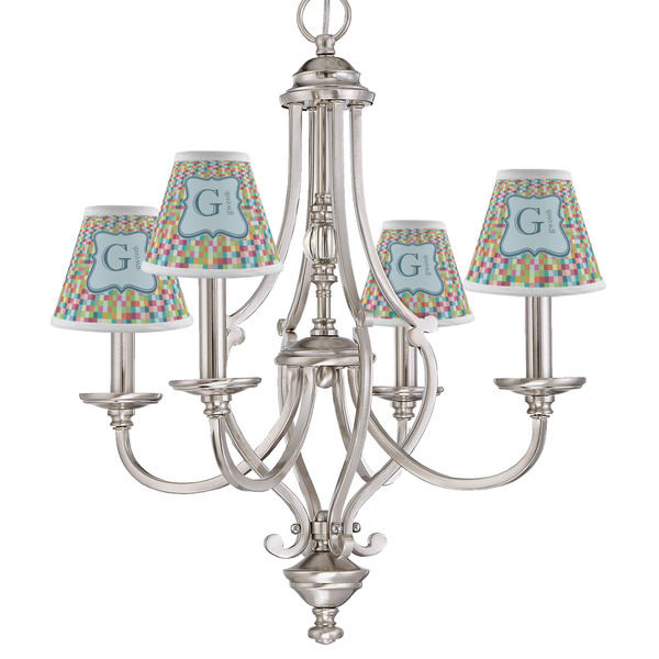 Retro Pixel Squares Small Chandelier Shade - LIFESTYLE (on chandelier)