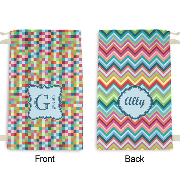 Retro Pixel Squares Small Laundry Bag - Front & Back View