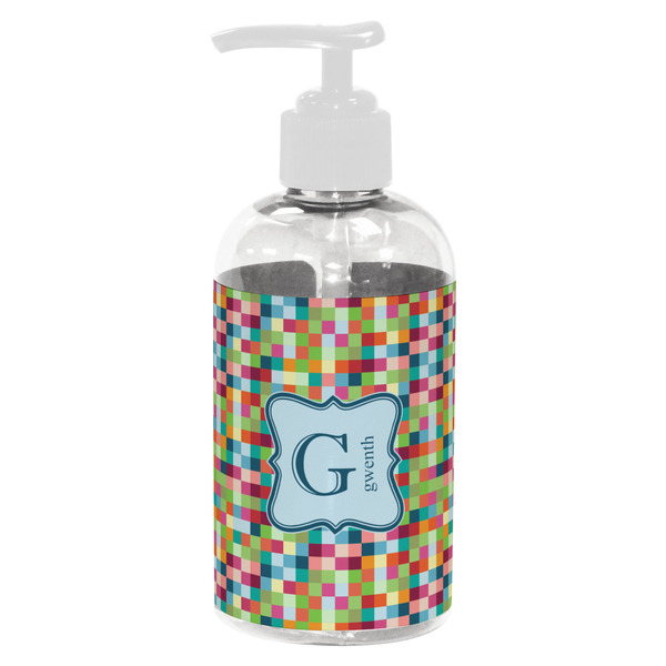 Custom Retro Pixel Squares Plastic Soap / Lotion Dispenser (8 oz - Small - White) (Personalized)