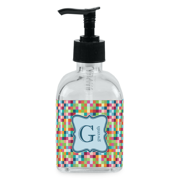 Custom Retro Pixel Squares Glass Soap & Lotion Bottle - Single Bottle (Personalized)