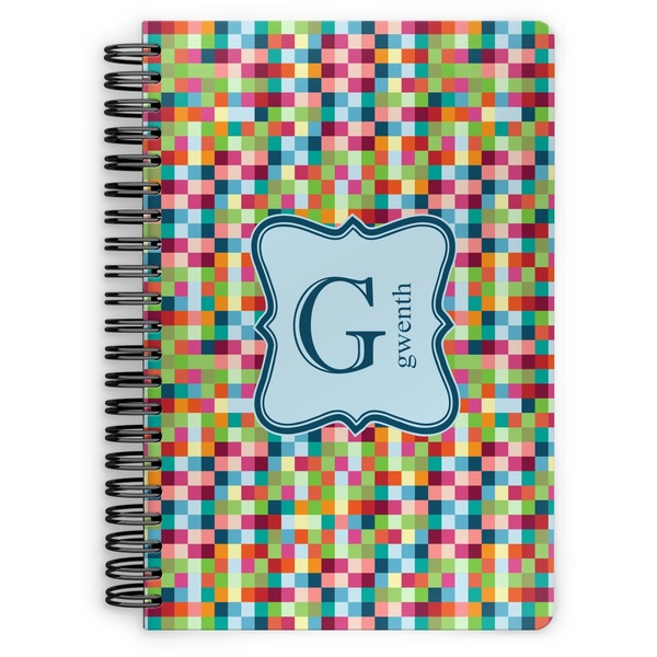 Custom Retro Pixel Squares Spiral Notebook - 7x10 w/ Name and Initial