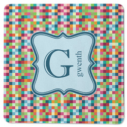 Retro Pixel Squares Square Rubber Backed Coaster (Personalized)
