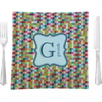 Retro Pixel Squares Glass Square Lunch / Dinner Plate 9.5" (Personalized)