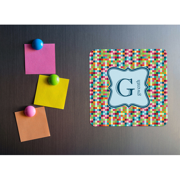 Retro Pixel Squares Square Fridge Magnet - LIFESTYLE