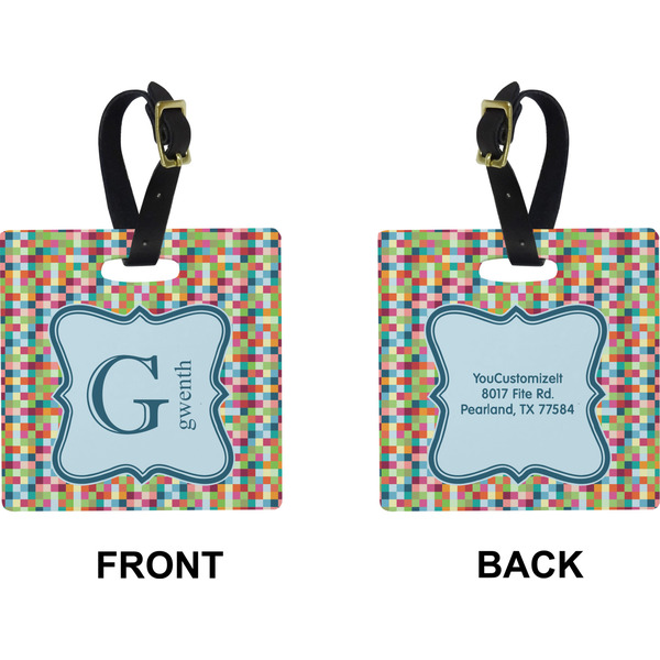 Retro Pixel Squares Square Luggage Tag (Front + Back)