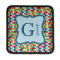 Retro Pixel Squares Iron On Square Patch w/ Name and Initial
