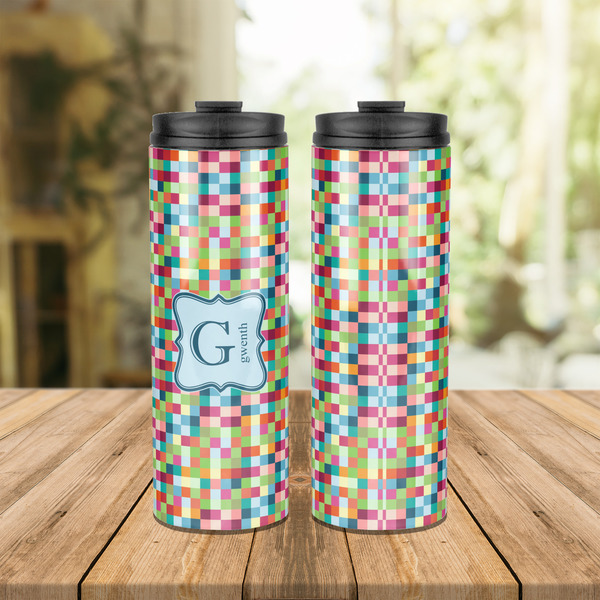 Retro Pixel Squares Stainless Steel Tumbler - Lifestyle