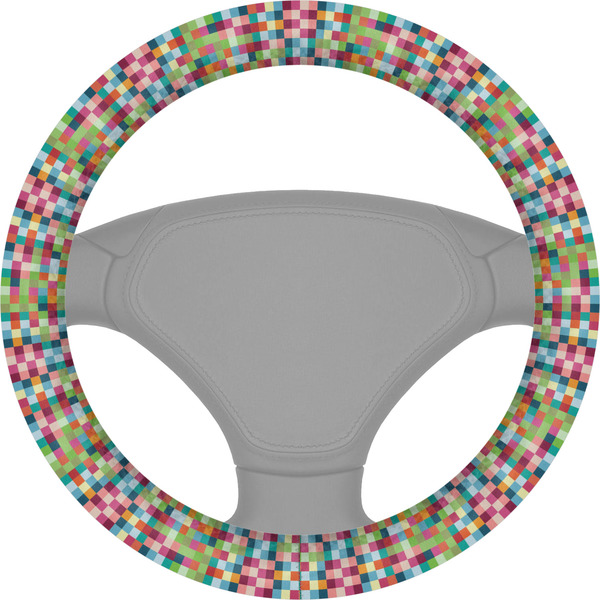 Custom Retro Pixel Squares Steering Wheel Cover