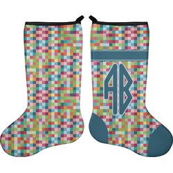 Retro Pixel Squares Holiday Stocking - Double-Sided - Neoprene (Personalized)