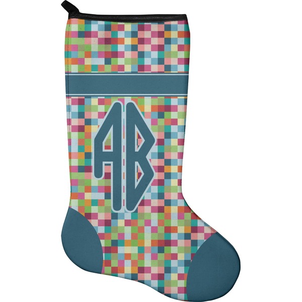 Custom Retro Pixel Squares Holiday Stocking - Neoprene (Personalized)
