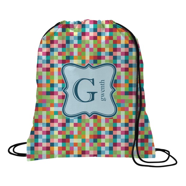 Custom Retro Pixel Squares Drawstring Backpack - Large (Personalized)
