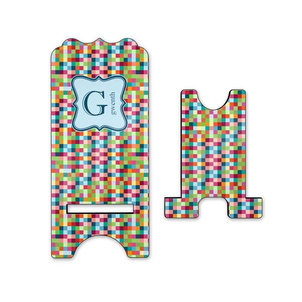 Retro Pixel Squares Stylized Phone Stand - Front & Back - Small