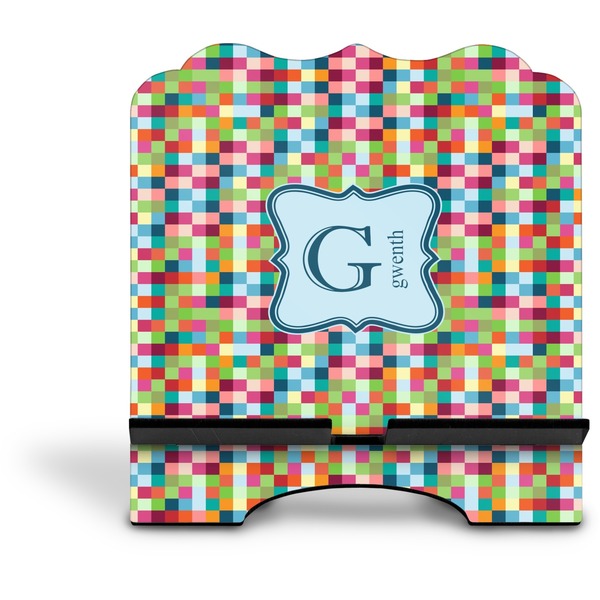 Retro Pixel Squares Stylized Tablet Stand - Front without iPad