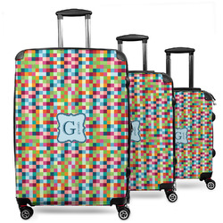 Retro Pixel Squares 3 Piece Luggage Set - 20" Carry On, 24" Medium Checked, 28" Large Checked (Personalized)