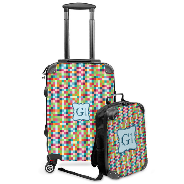 Custom Retro Pixel Squares Kids 2-Piece Luggage Set - Suitcase & Backpack (Personalized)