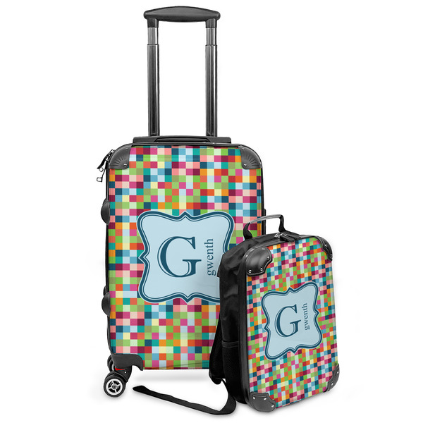 Custom Retro Pixel Squares Kids 2-Piece Luggage Set - Suitcase & Backpack (Personalized)