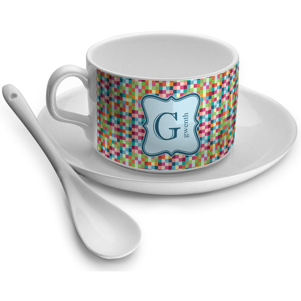 Custom Retro Pixel Squares Tea Cup (Personalized)
