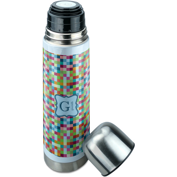 Retro Pixel Squares Thermos - Lid Off
